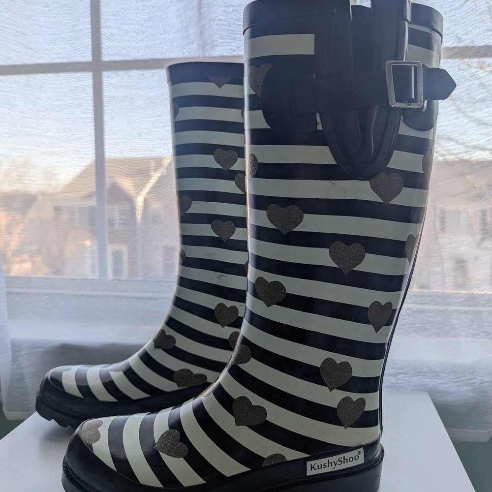 Striped Heart Rain Boots
